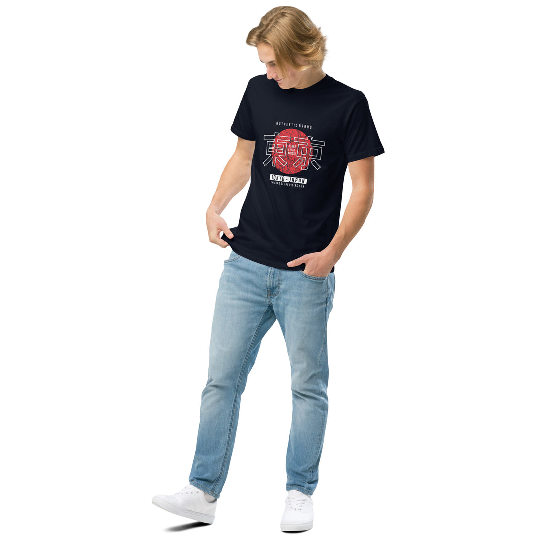 Street style in navy Empulse® Tokyo Japan Heritage Tee