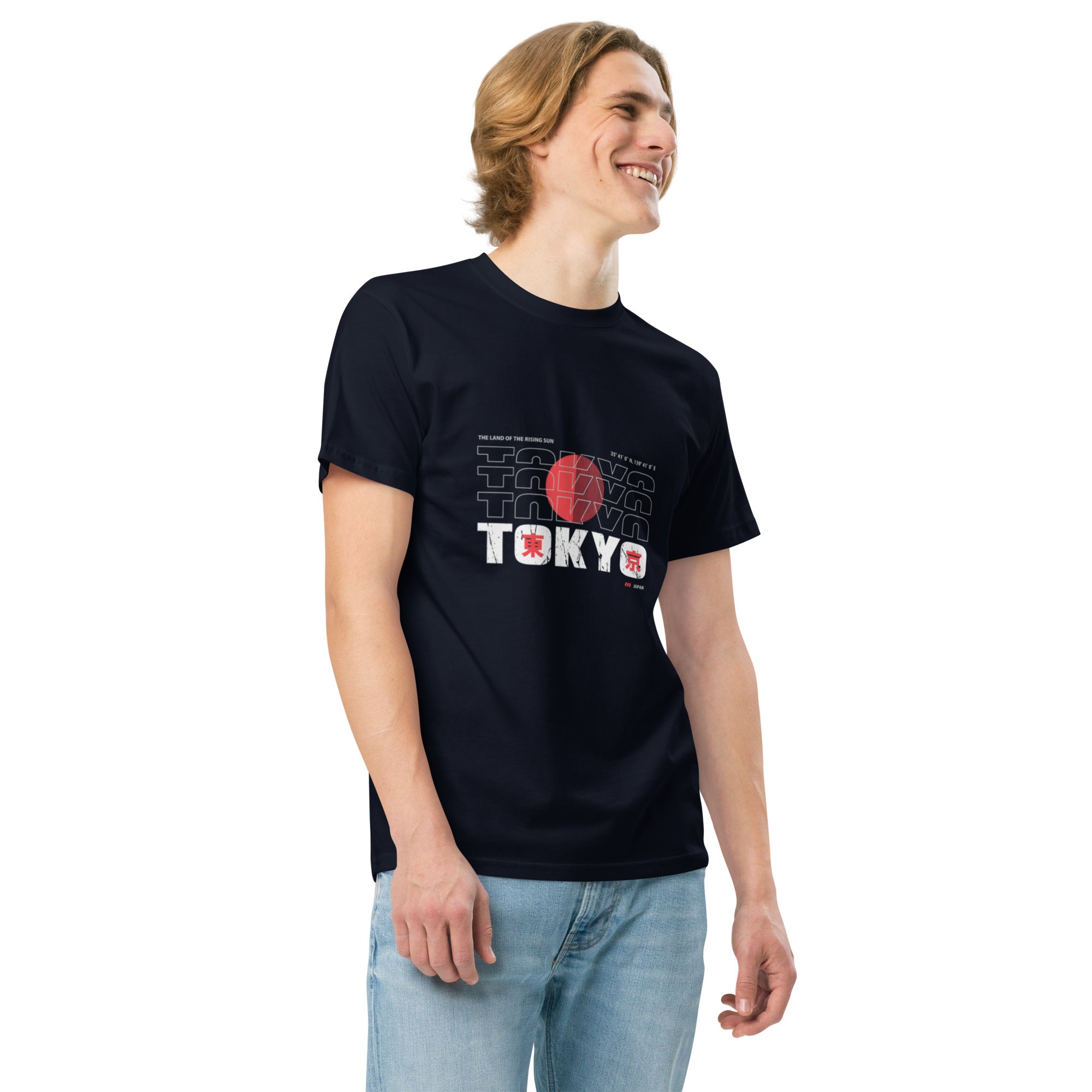 Angled side view of female wearing Empulse® Tokyo, Rising Sun tee