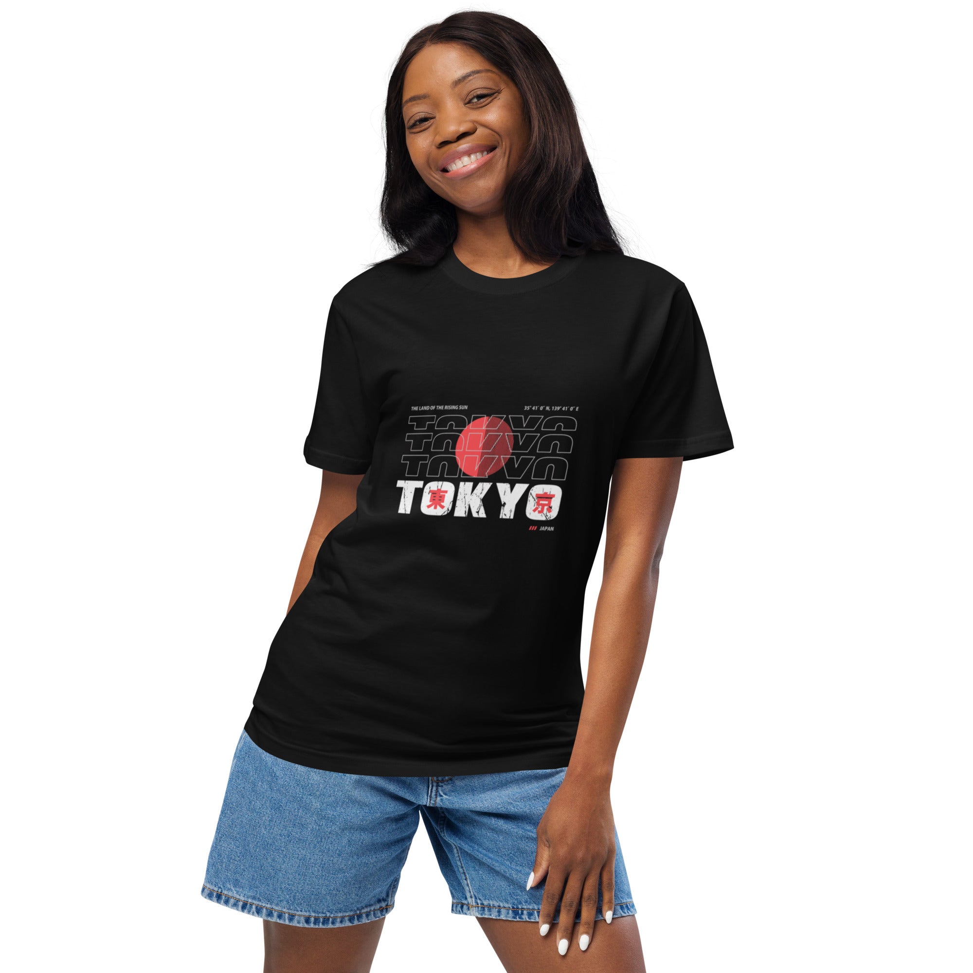 Front view of Empulse® Tokyo, Rising Sun shirt on female model