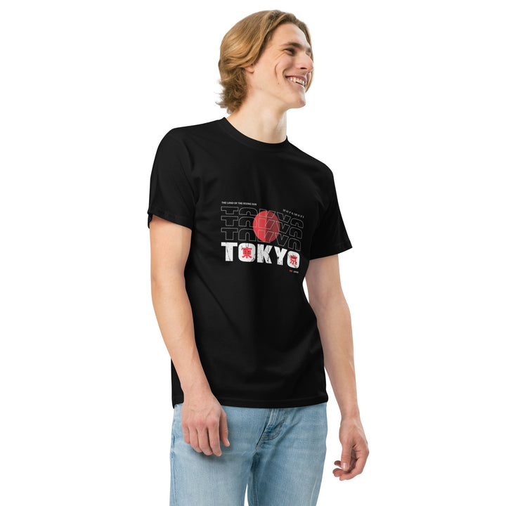 Female model side view in Empulse® Tokyo, Rising Sun shirt