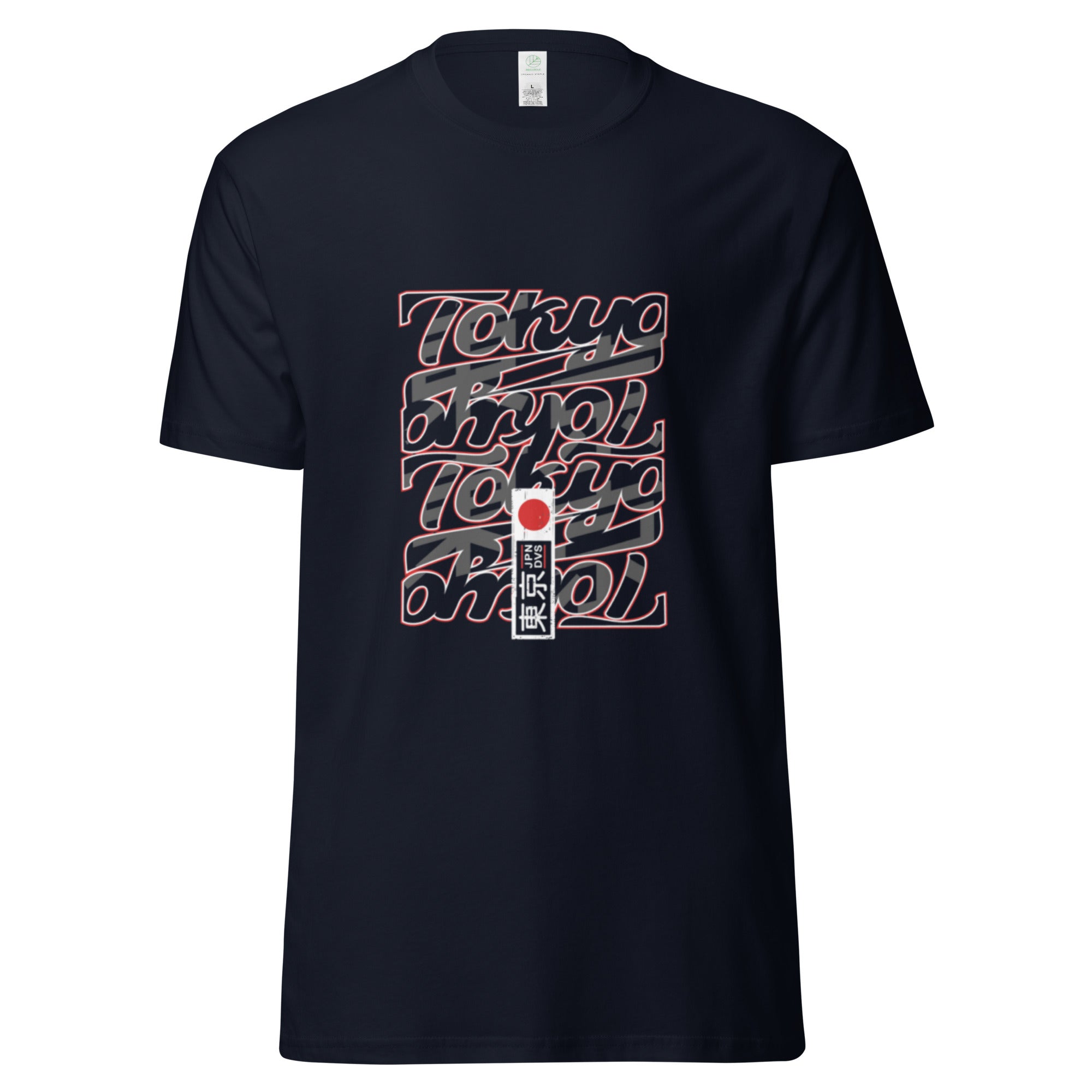 Back flat lay of Empulse® Tokyo Stacks Tee in black