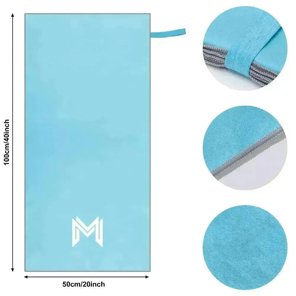 Flat lay of Empulse™ Turquoise Drift towel showing texture, hook, and size details