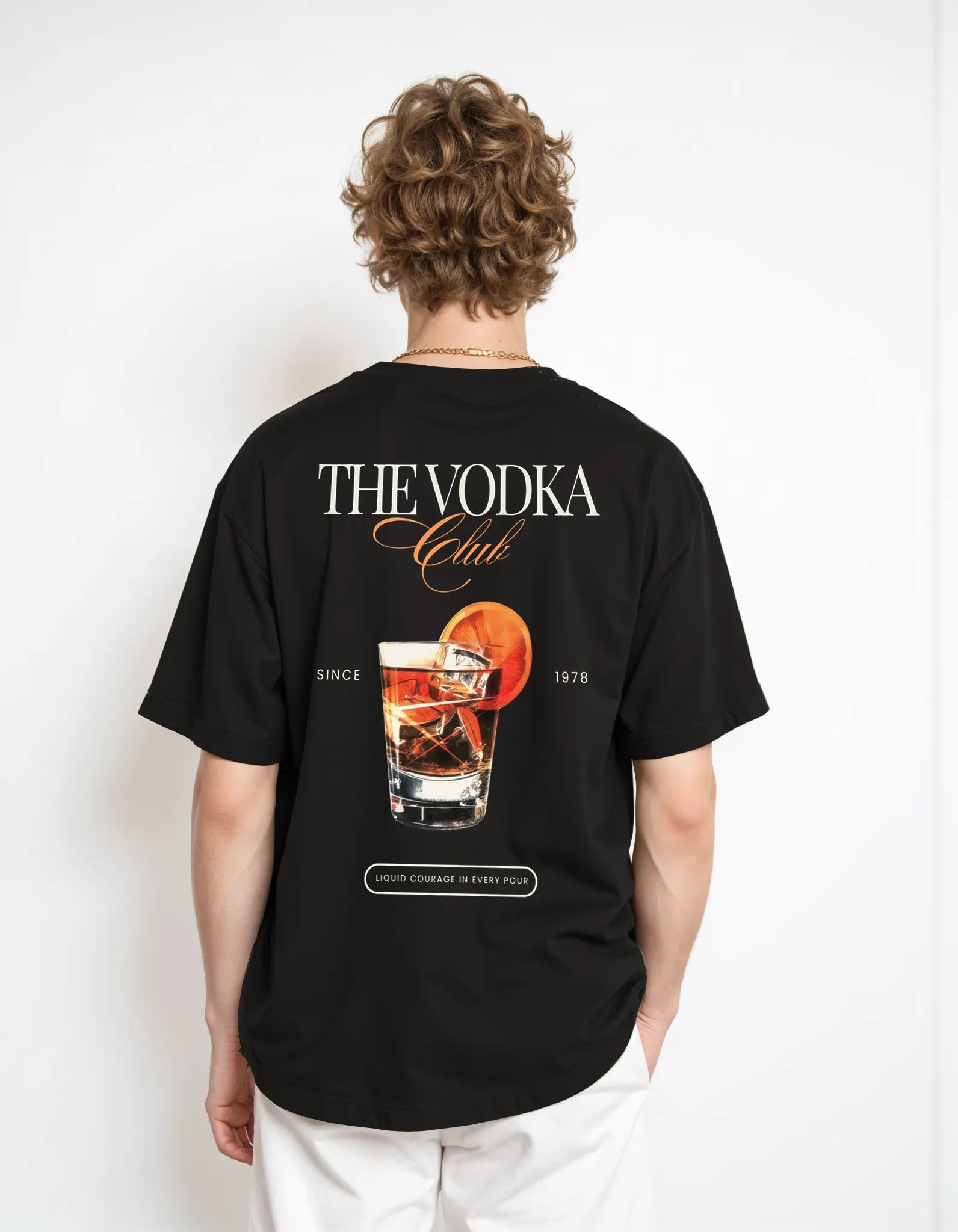 Empulse™ Vodka Club t-shirt in black Sorona blend with large back cocktail print and “Since 1979” tag
