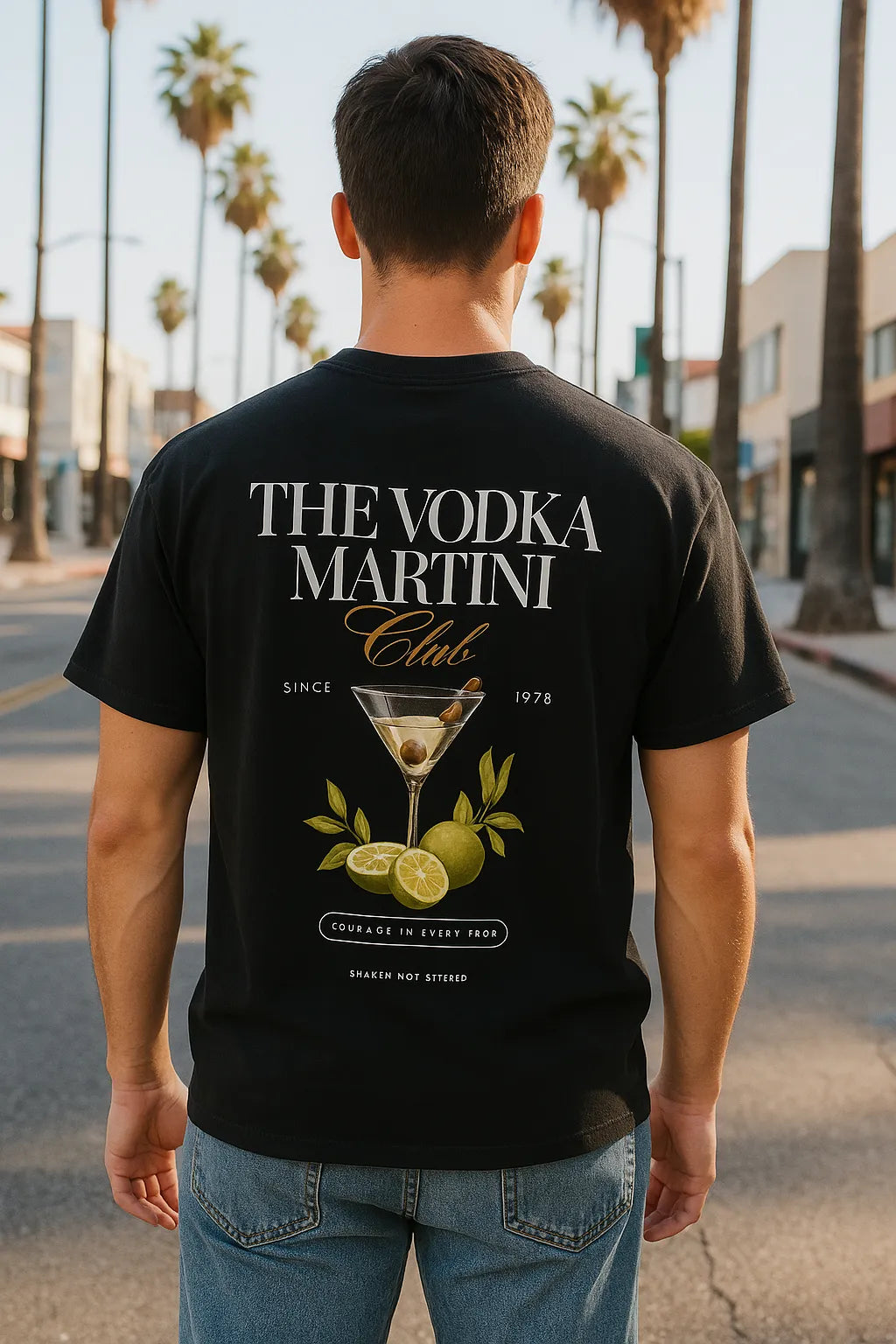 Empulse™ Vodka Martini t-shirt made with Sorona, styled by female model front-facing