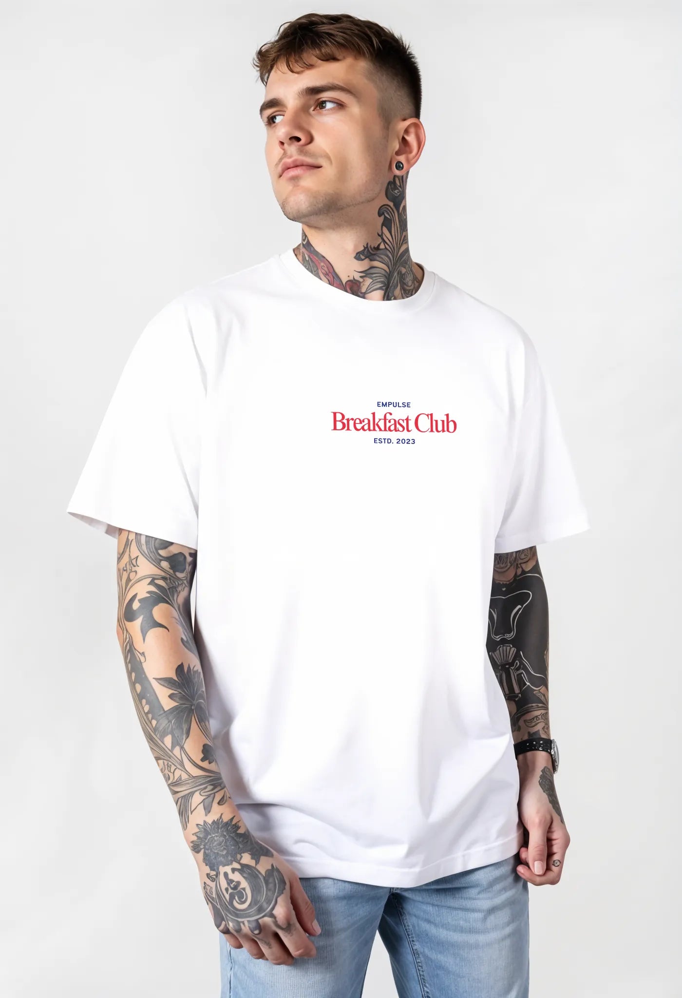 Empulse™ Sorona Breakfast Club tee shown with front and back view by two models