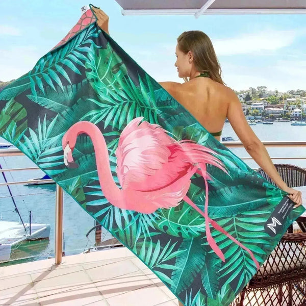 Flatlay of Flamingo Elegance towel displaying inner pink diamond texture design