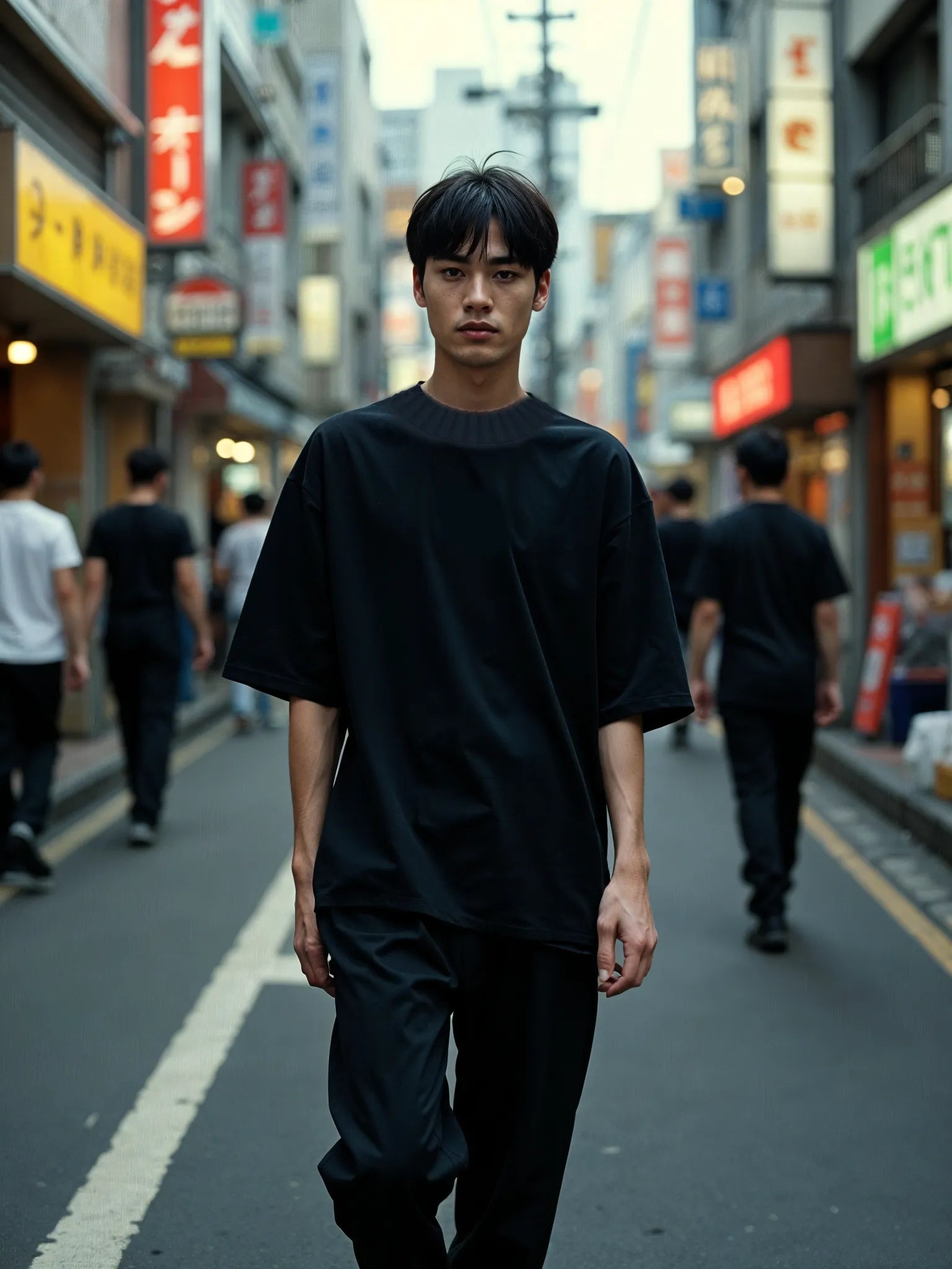 Oversized Knitted Round Neck T-Shirt - Black