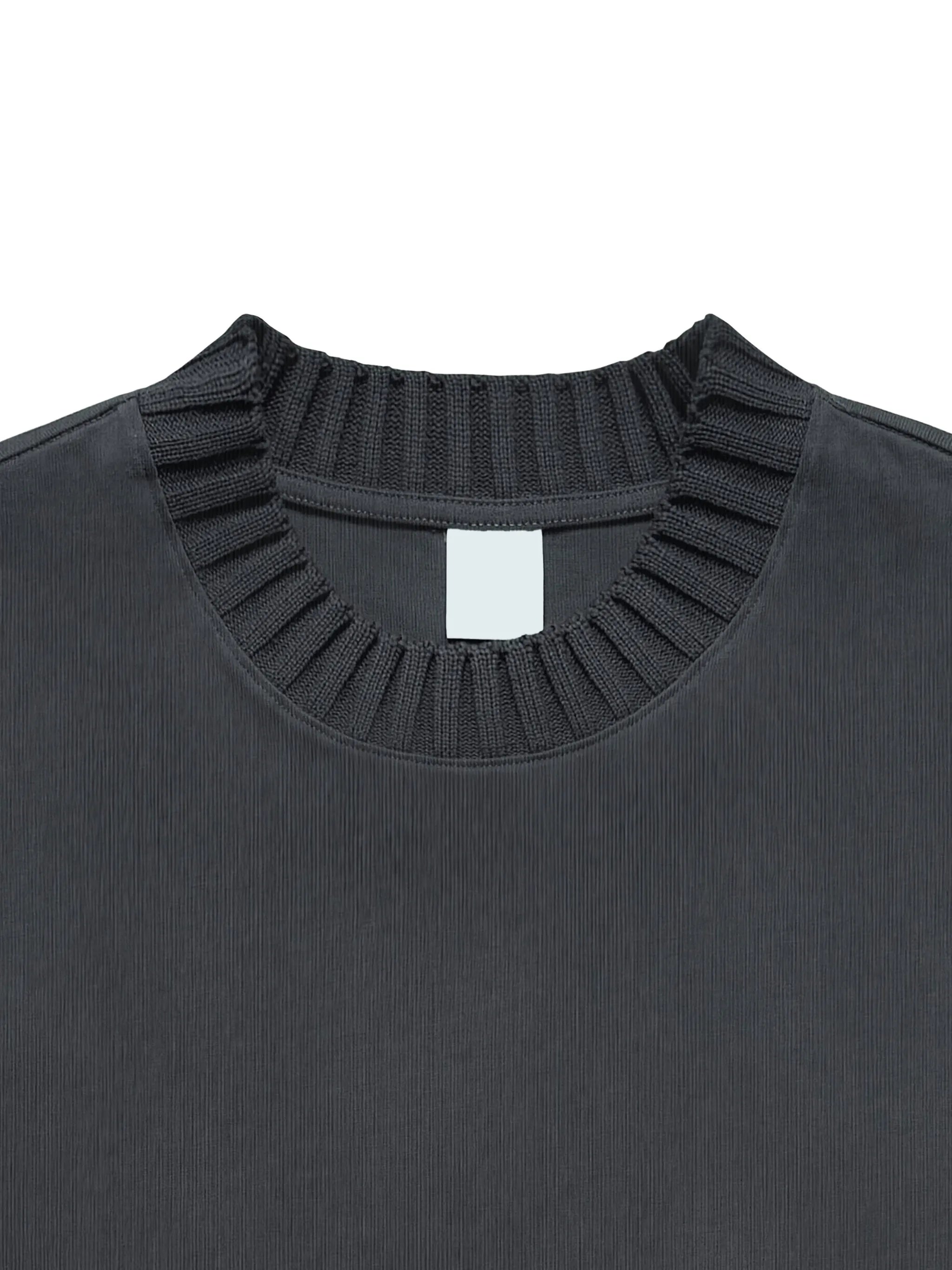 Knitted Ribbed Collar Tee - Grey