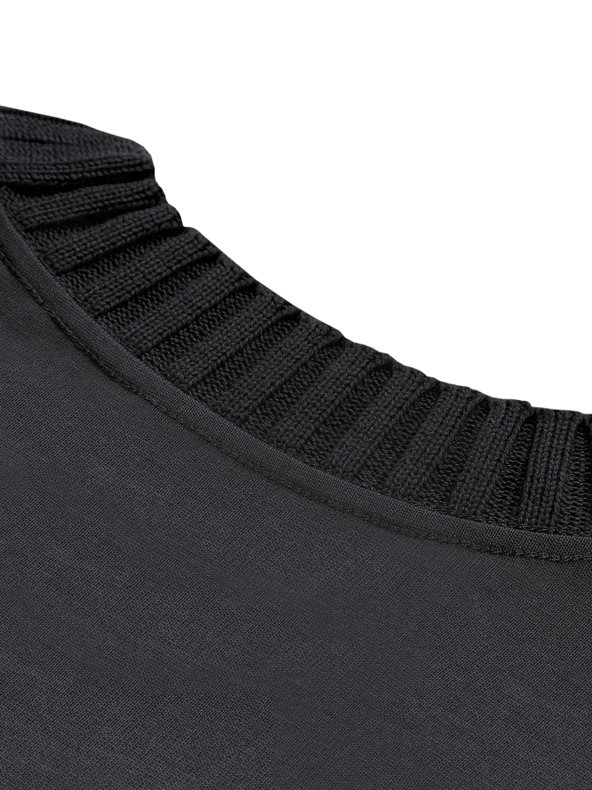 Knitted Ribbed Collar Tee - Grey