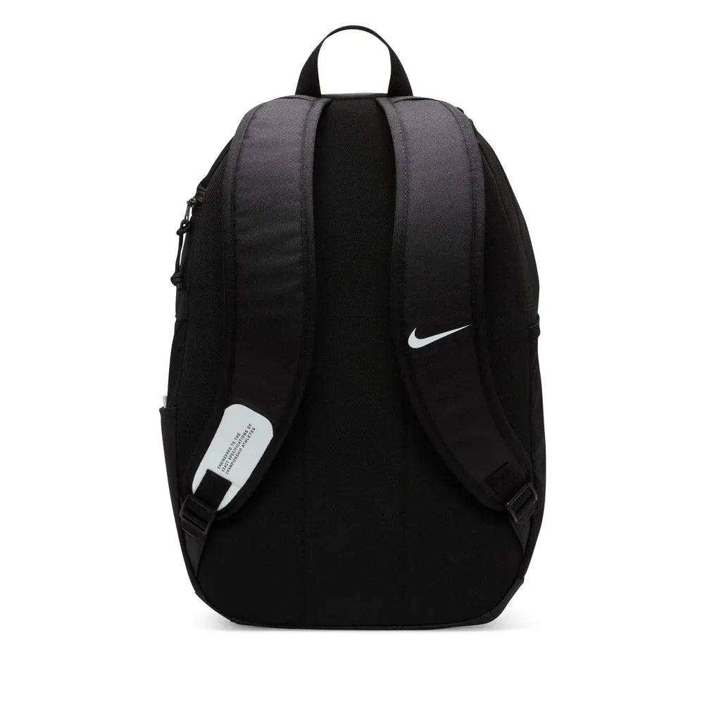 Back view of Nike Academy Team Backpack 30L in black showing padded shoulder straps