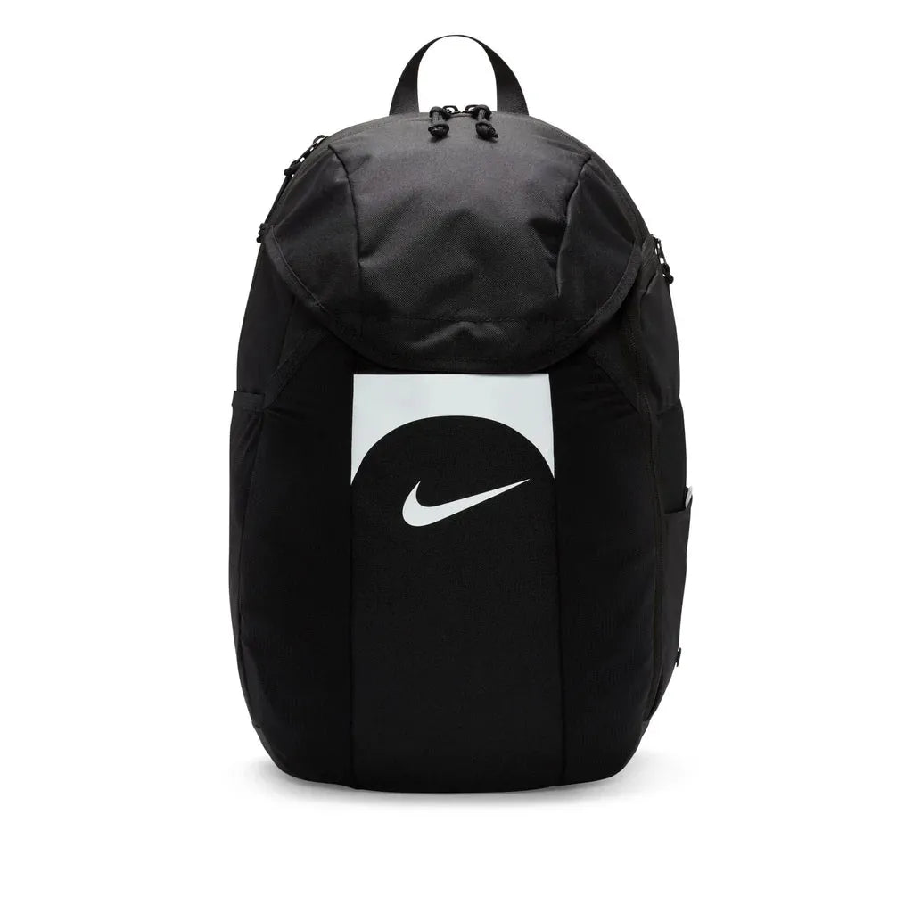 Front view of Nike Academy Team Backpack 30L in black with white swoosh