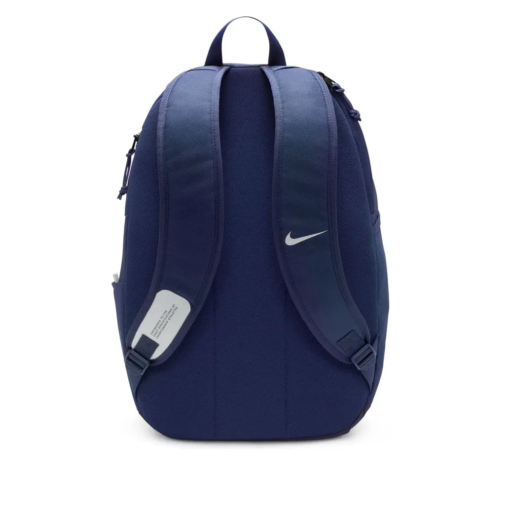 Back panel of navy Nike Academy Team Backpack 30L with padded straps