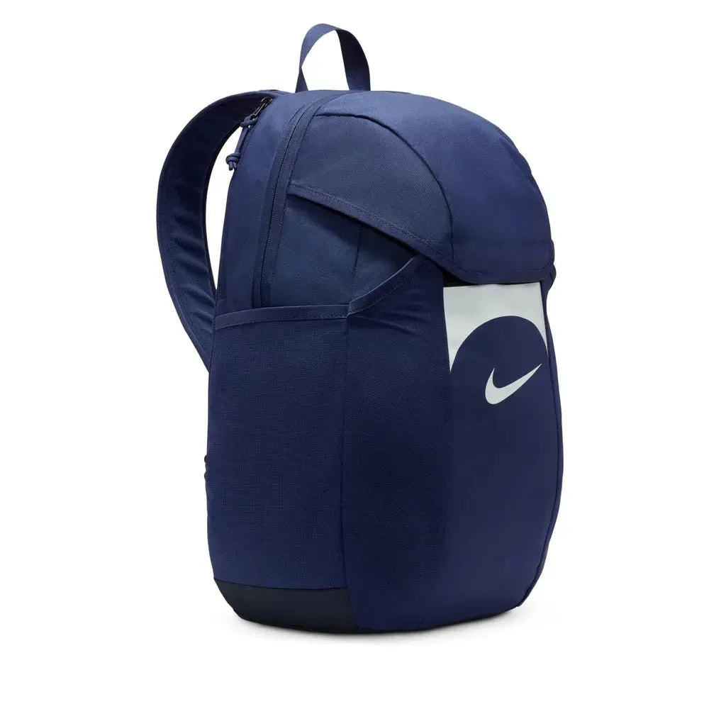 Side view of navy Nike Academy Team Backpack 30L showing mesh panel