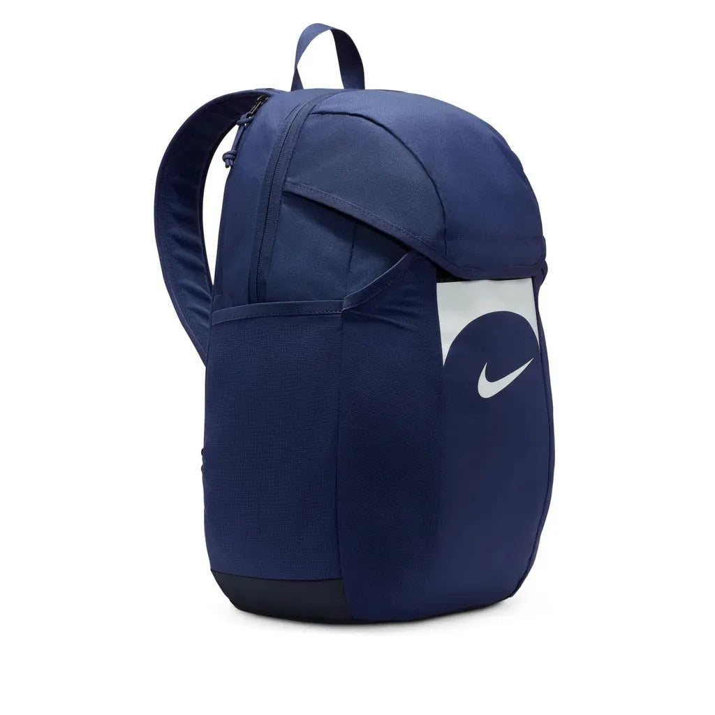 Side view of navy Nike Academy Team Backpack 30L showing mesh panel