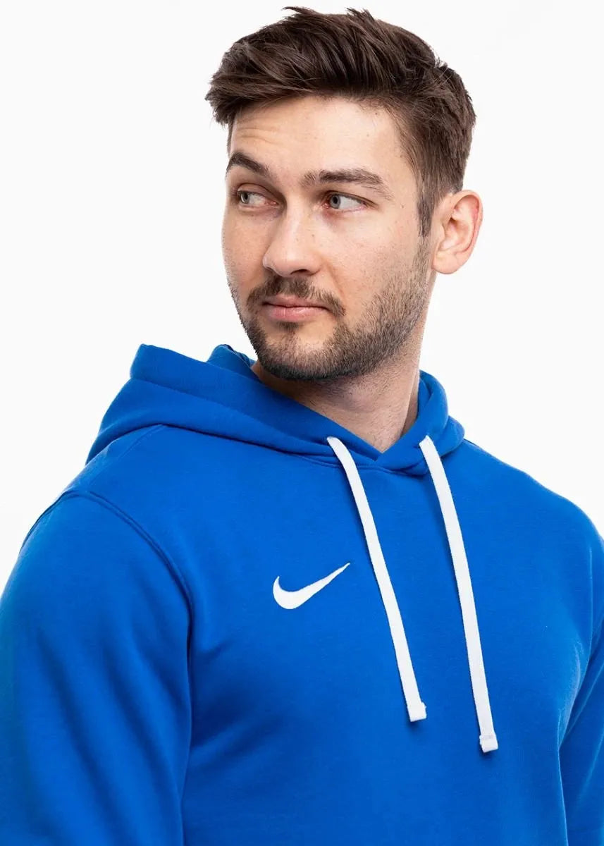 Man wearing Nike Park 20 fleece hoodie royal blue front close view