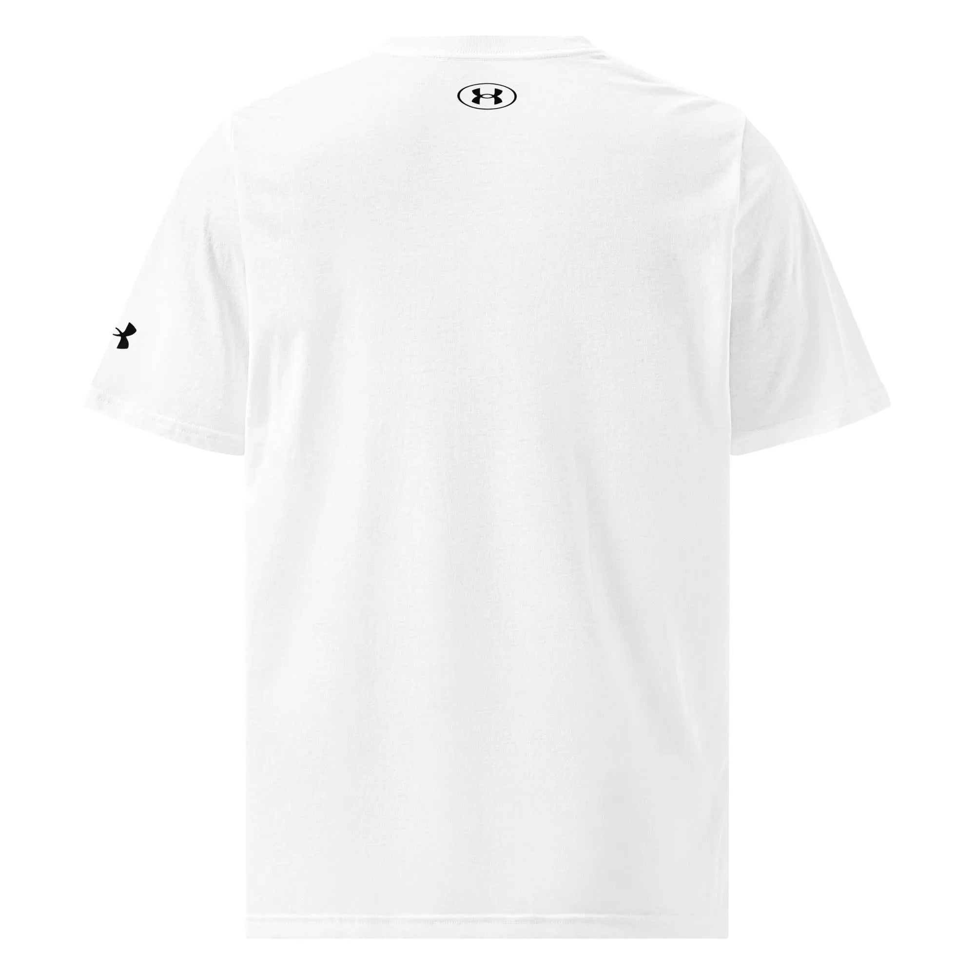 Back view of Under Armour white athletic tee
