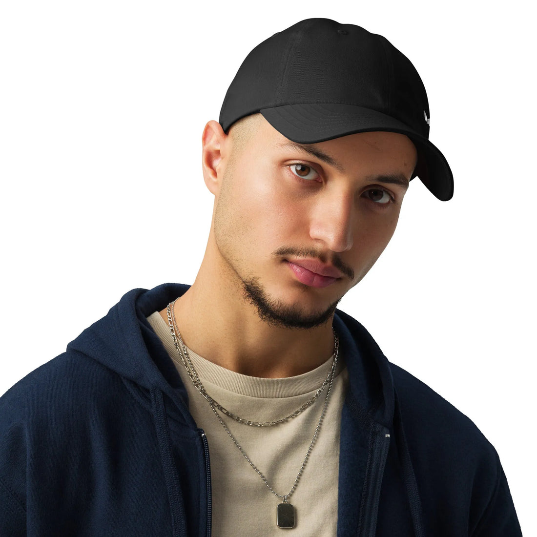 Under Armour dad hat in black with curved visor, front view