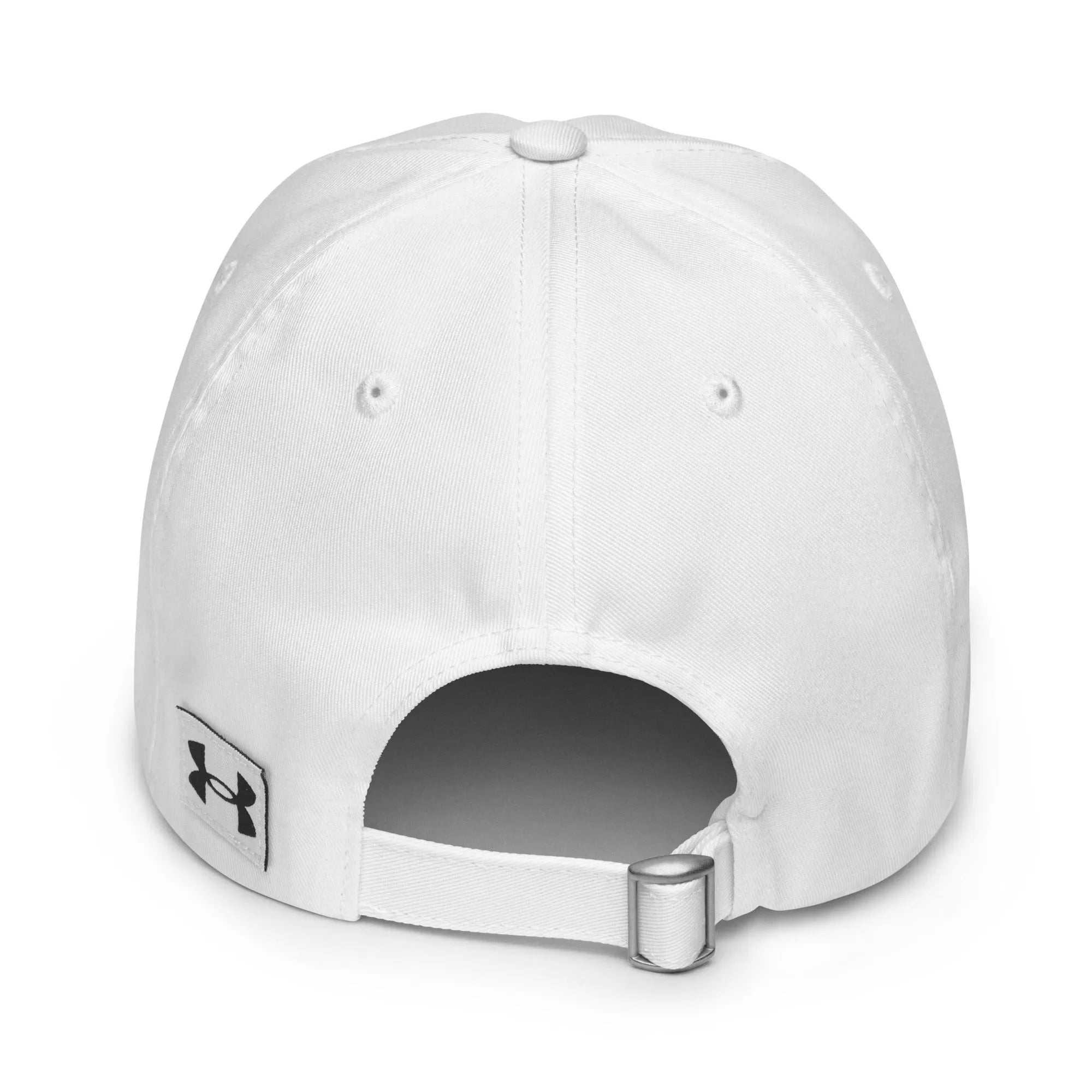 Back view of Under Armour white cap with adjustable strap