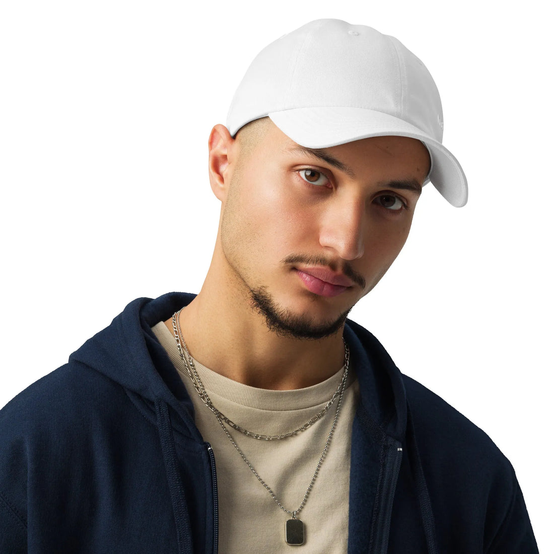 Under Armour white dad hat with curved visor, front view