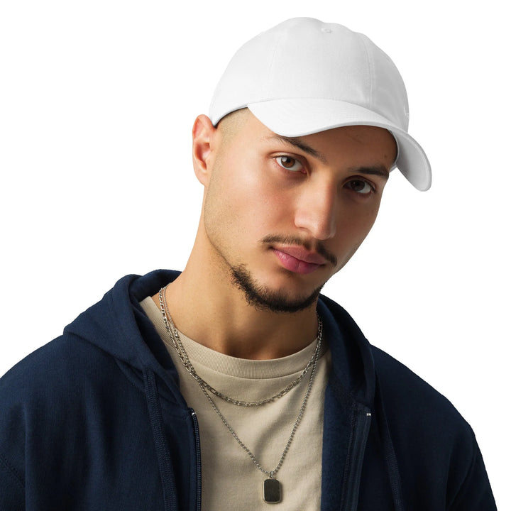 Under Armour white dad hat with curved visor, front view