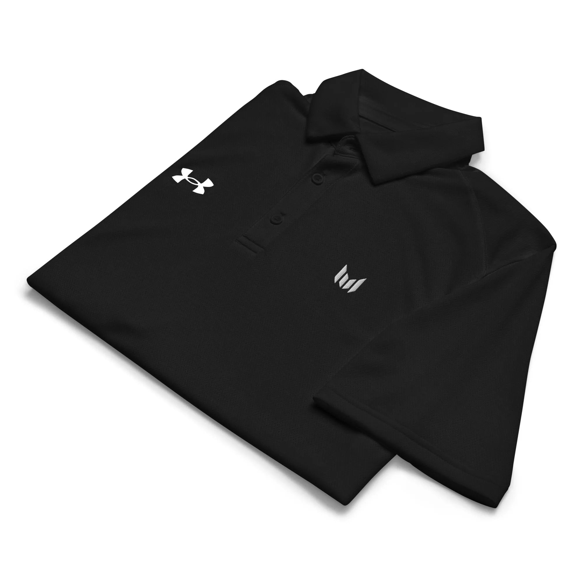 Under Armour men's polo shirt modeled in standing front-facing pose

