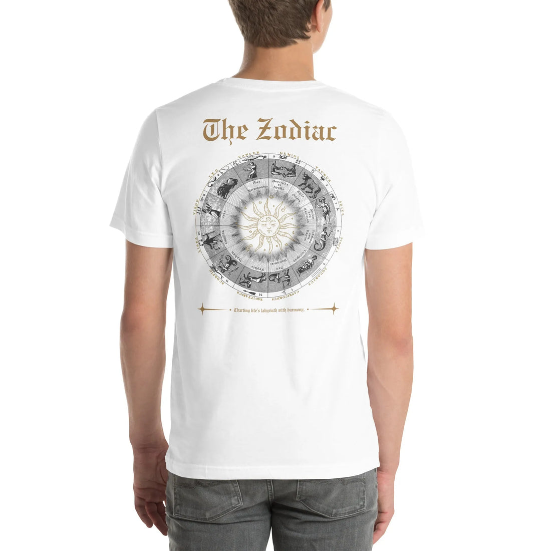 Eco Threads Zodiac Vibes tee, white back view 2